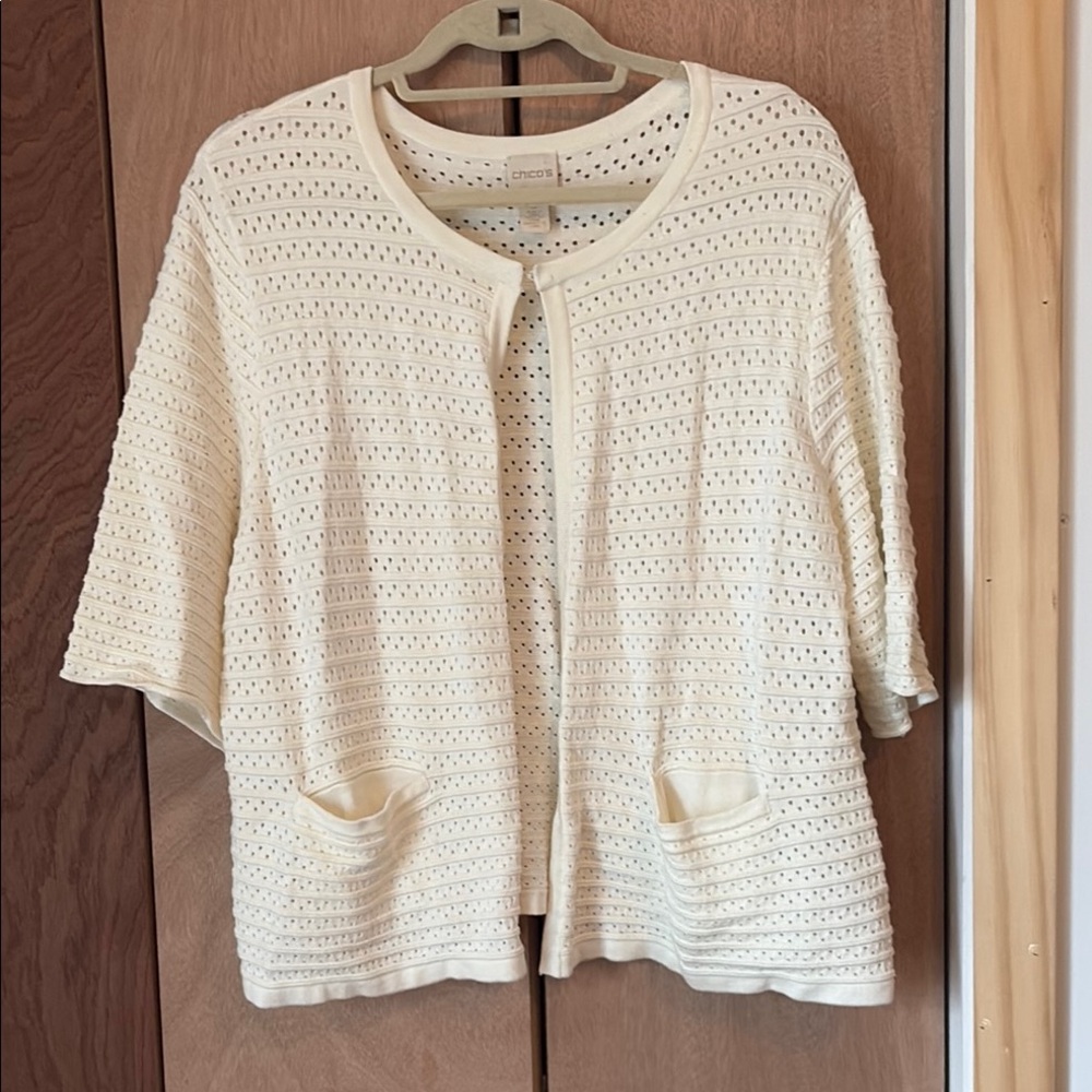 Chico's Cream Textured Knit Cardigan Sweater Chico Size 3